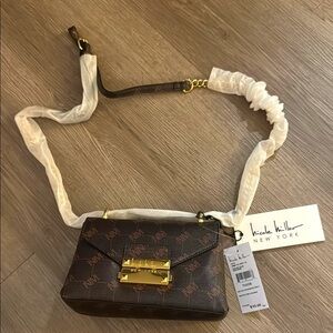 Nicole Miller Brown Crossbody Bag with Gold Hardware